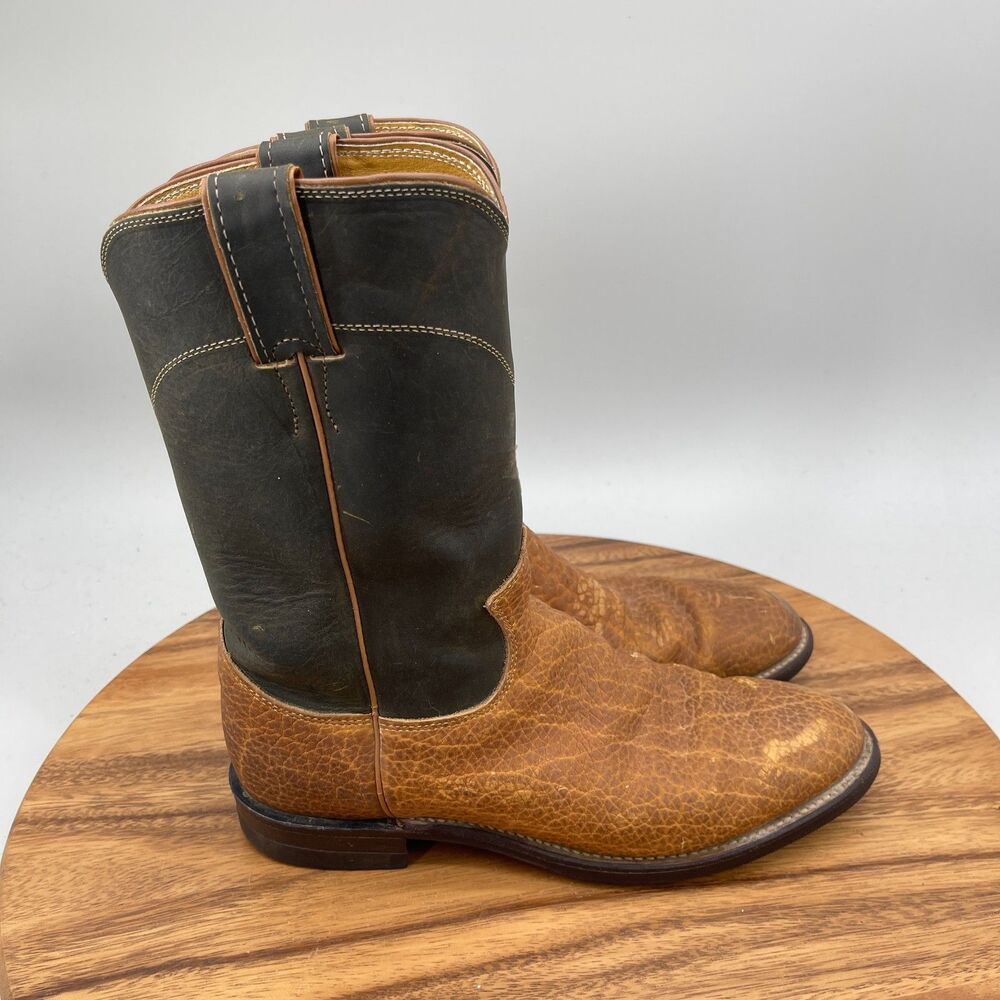 Justin Roper Western Boots Womens 9.5 B Brown Leather Mid Calf STAMPED IMPERFECT